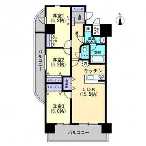 ブライムタワー古川(3LDK/4階)の間取り写真