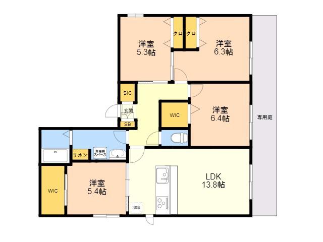 グランドアーチ姪浜(4LDK/1階)の間取り写真