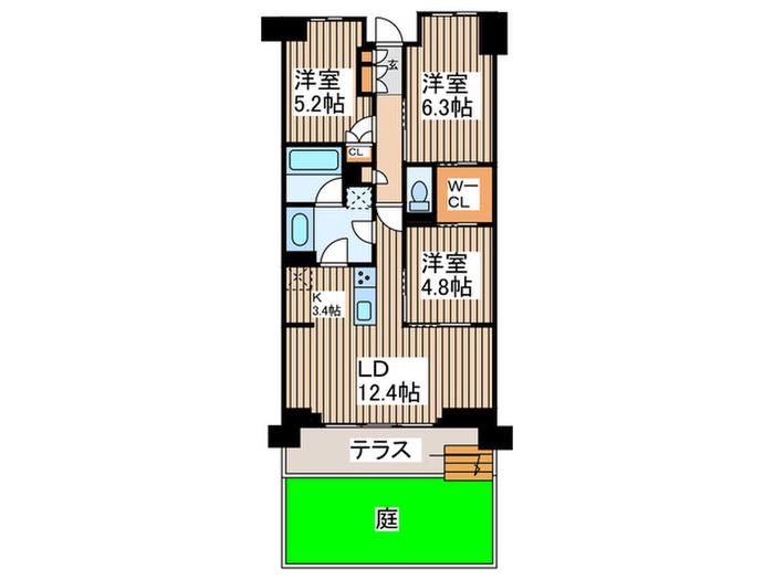 BRANZ中央林間(3LDK/1階)の間取り写真