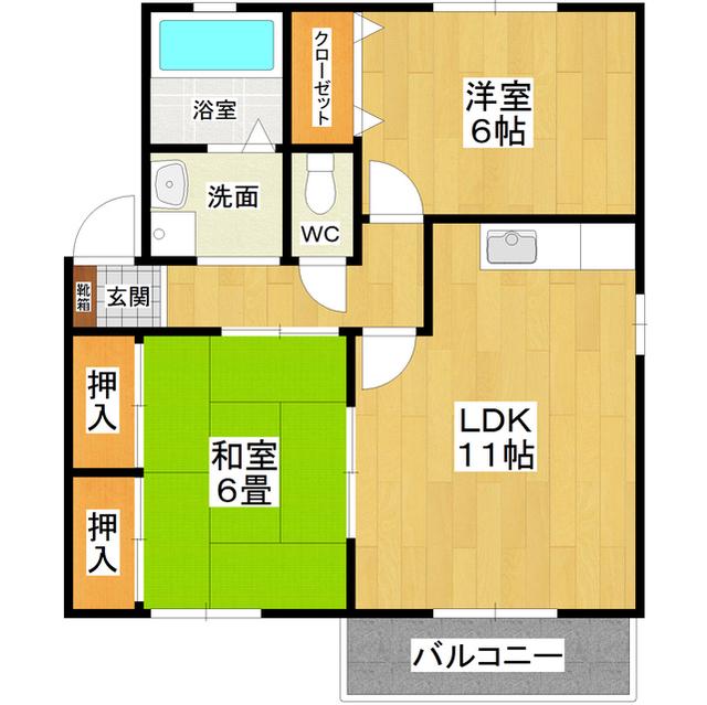 セジュール田中IIB棟(2LDK/2階)の間取り写真