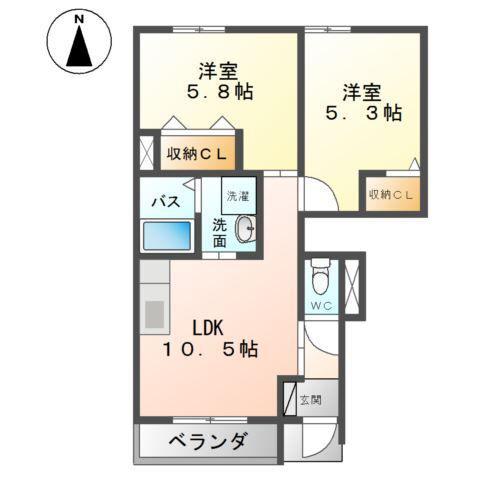 パークサイドヴィラ御里 A棟(2LDK/1階)の間取り写真