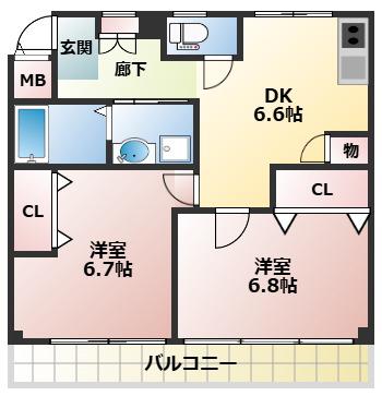 SEMPREVITA南甲子園(2DK/5階)の間取り写真