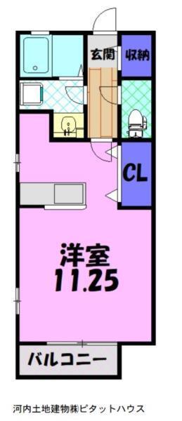 ビーライン686 E棟(1K/2階)の間取り写真