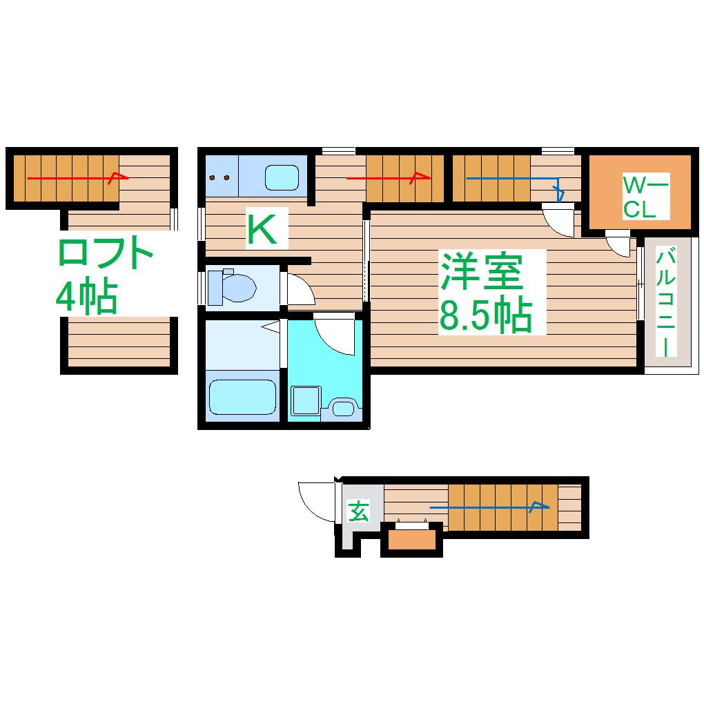 フェレテリア・E(1K/2階)の間取り写真