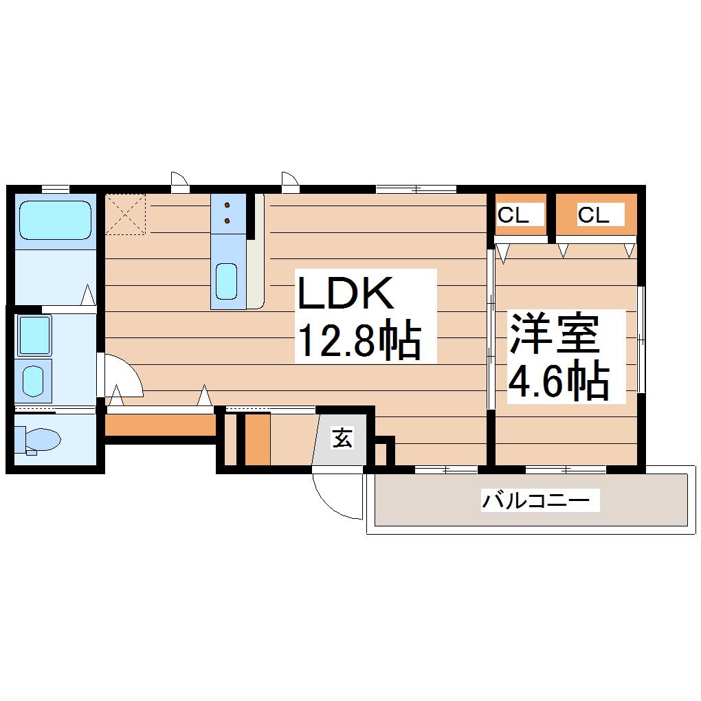 HOKO上杉六丁目(1LDK/2階)の間取り写真