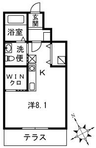パーシモン(1K/1階)の間取り写真