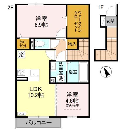 D-ROOM 天が岡(2LDK/2階)の間取り写真