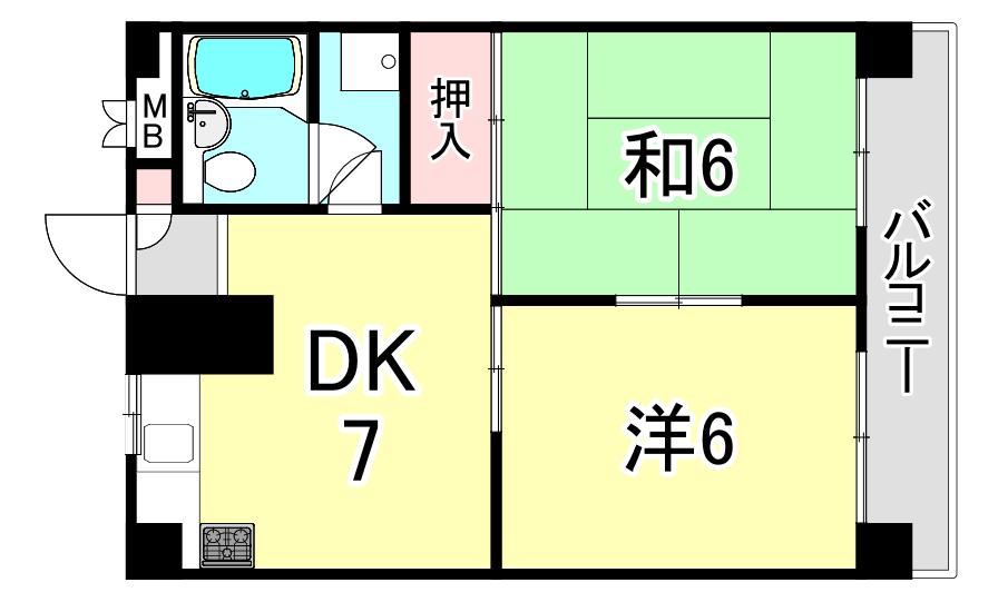 モンド・ベルピア(2DK/1階)の間取り写真