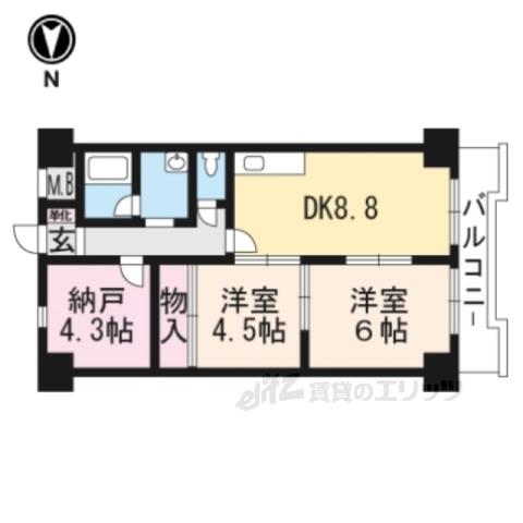 深草サニーハイツ(3DK/4階)の間取り写真