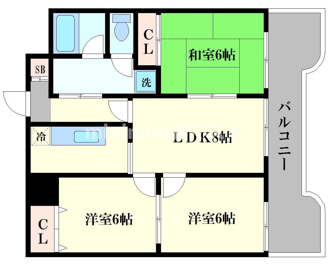 エクセル難波(3LDK/11階)の間取り写真