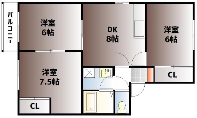 コーポ高木A棟(3DK/2階)の間取り写真