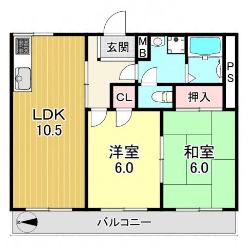 サンコーハイツ(2LDK/3階)の間取り写真