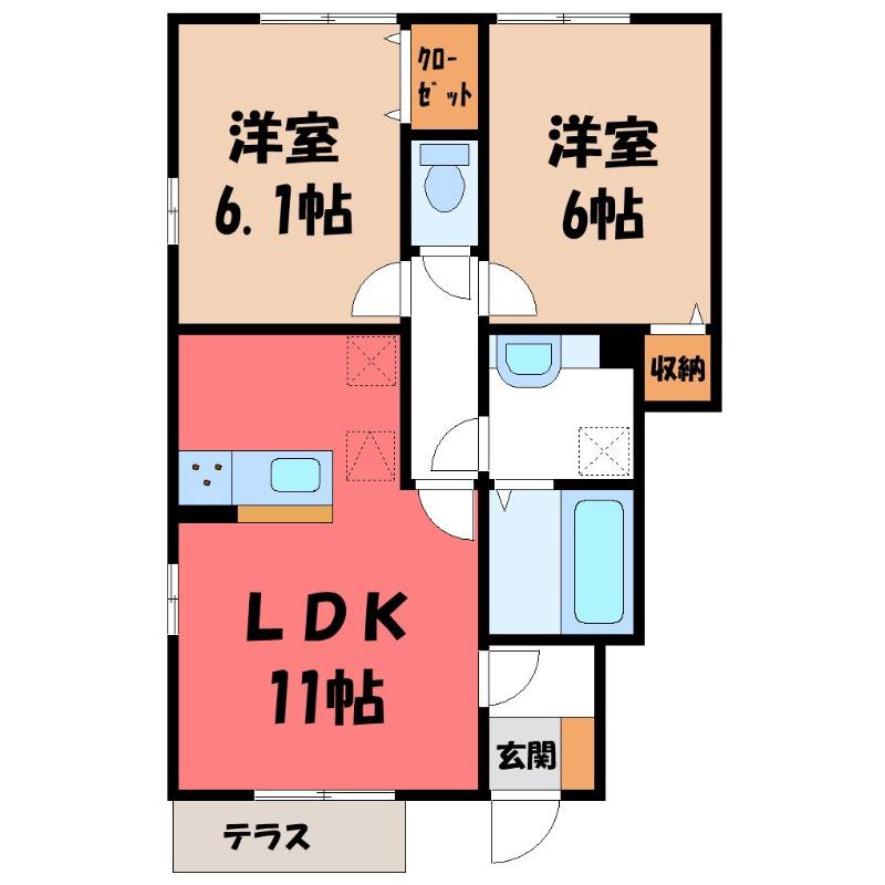 ブライトガーデンA(2LDK/1階)の間取り写真