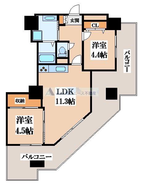 近鉄奈良線 若江岩田駅 徒歩1分 29階建 築25年(2LDK/9階)の間取り写真