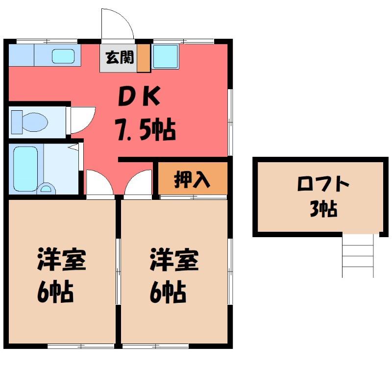 プレステージ大胡II(2DK/2階)の間取り写真