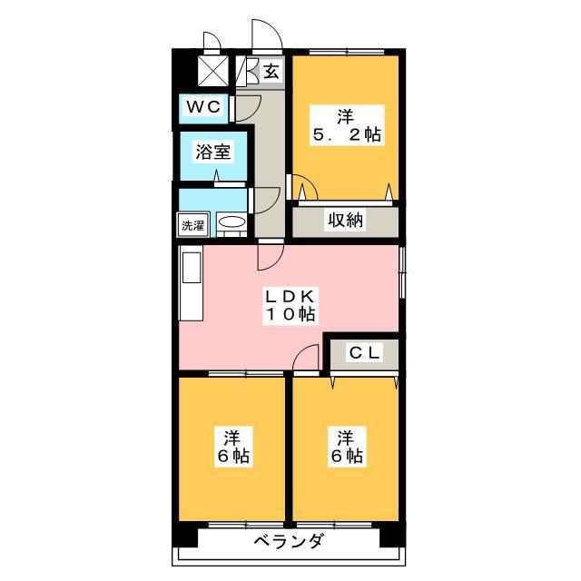 ユニコピエ鴨居(3LDK/3階)の間取り写真