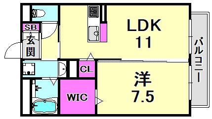フレッツァ西宮堤町(1LDK/1階)の間取り写真