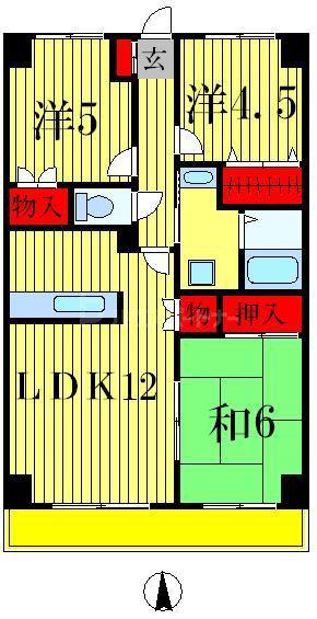 グランディス新八柱(3LDK/3階)の間取り写真