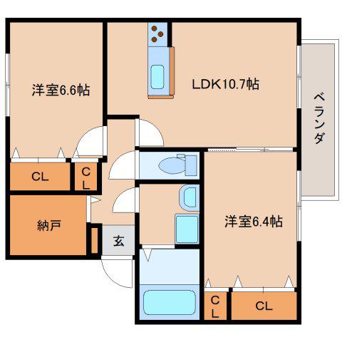 レガーメ(2LDK/2階)の間取り写真