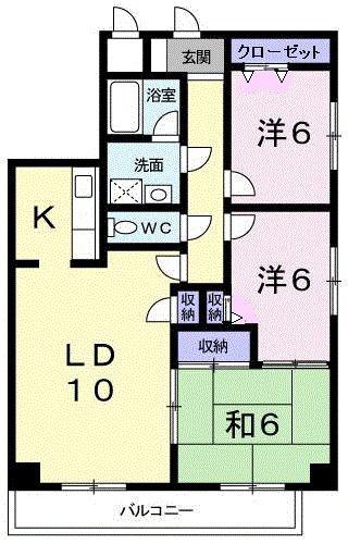 スカイマンション(3LDK/5階)の間取り写真