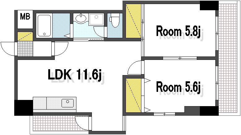 フリーダム舟入本町(2LDK/7階)の間取り写真