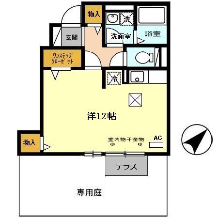 プリムールコート(ワンルーム/1階)の間取り写真
