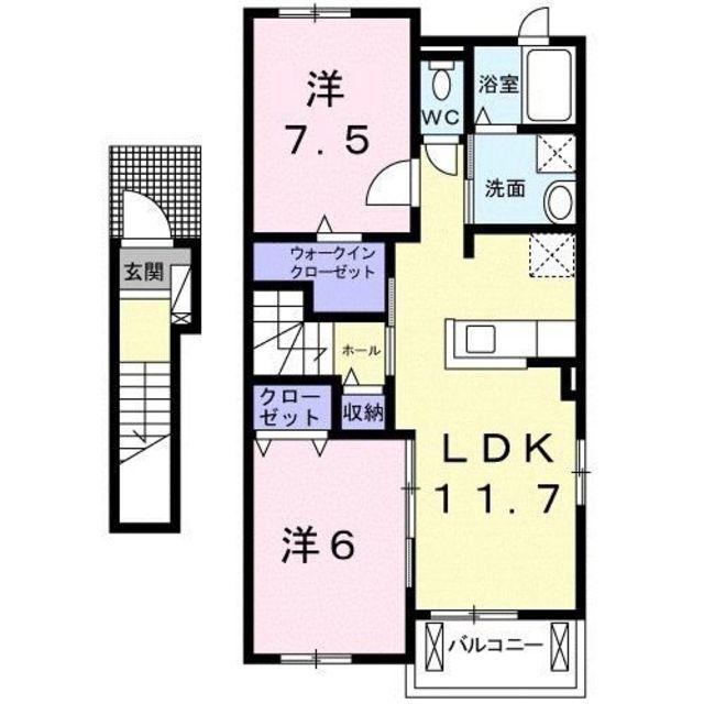 ヒルサイド レジデンス(1LDK/2階)の間取り写真