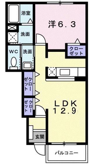 ルーラルII(1LDK/1階)の間取り写真
