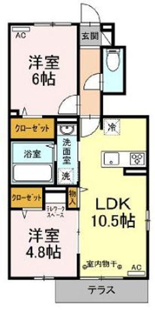 ウォールナッツガーデン(2LDK/1階)の間取り写真