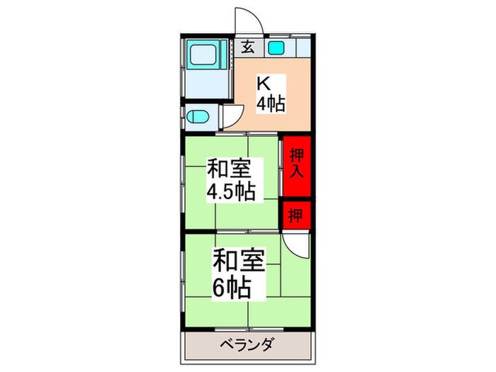 第二杉本荘(2K/2階)の間取り写真