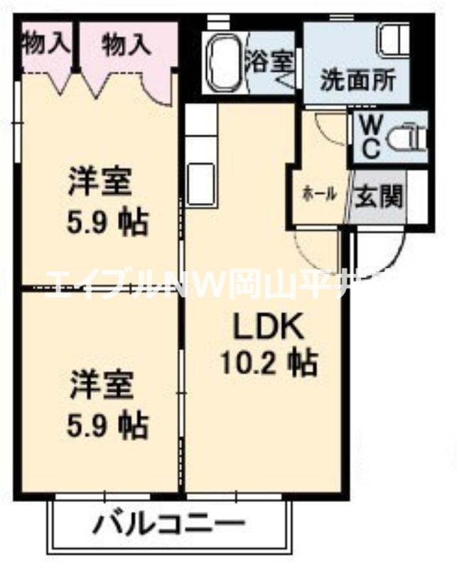 ラ・パルテール旭川 壱番館(2LDK/2階)の間取り写真