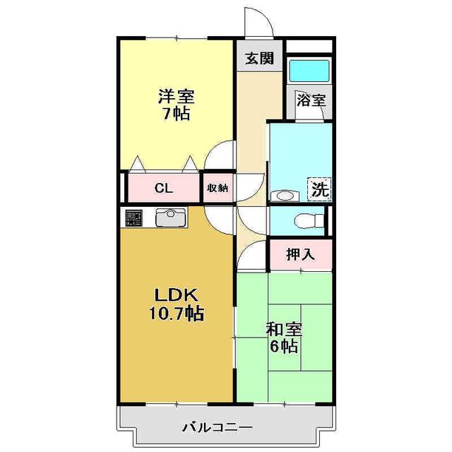 ハイツ鹿持(2LDK/1階)の間取り写真
