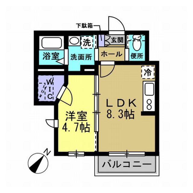 フェリシード ウエスト(1LDK/1階)の間取り写真