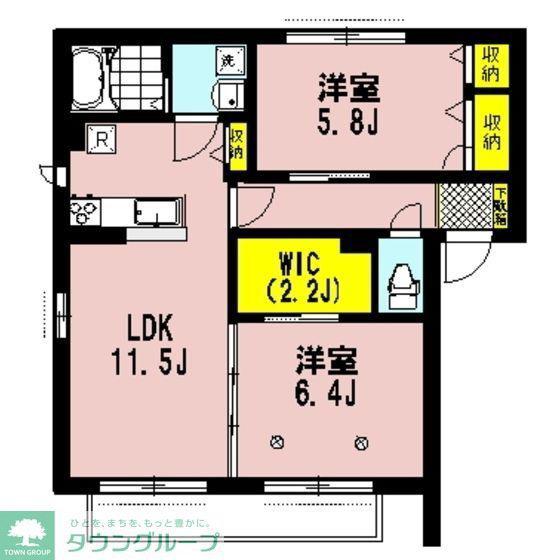 リヴェールコートB棟(2LDK/1階)の間取り写真