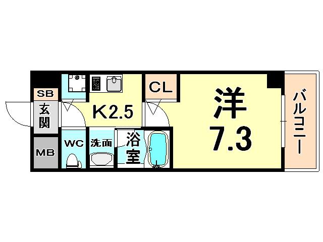 ラフォルテ南塚口(1K/3階)の間取り写真