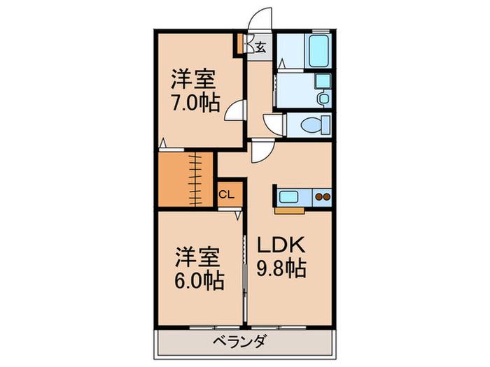 ＪＲ山陽本線 垂水駅 バス乗車時間：8分 最寄りバス停で下車 徒歩2分 2階建 築17年(2LDK/2階)の間取り写真
