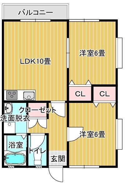 天神ヒルズ(2LDK/1階)の間取り写真