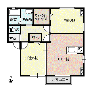 ウィルモアAI(2LDK/1階)の間取り写真