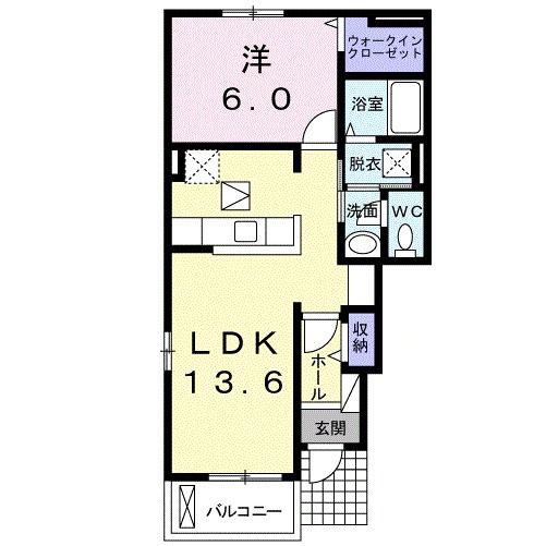 ユーフォリア B(1LDK/1階)の間取り写真