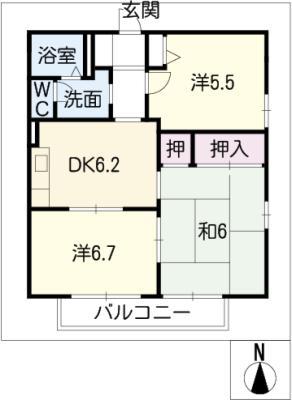 ウインドワード イースト(3DK/2階)の間取り写真
