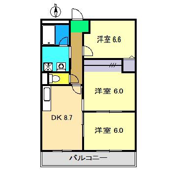 パレス南国(3DK/4階)の間取り写真
