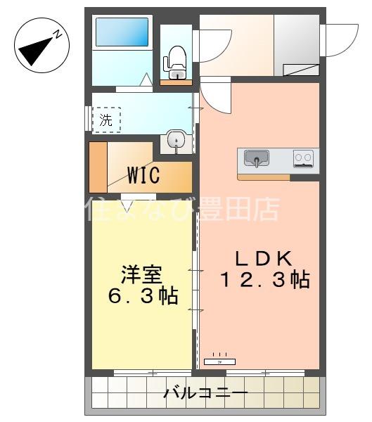 VILLA浄水(1LDK/2階)の間取り写真