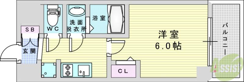 アドバンス大阪フルーヴ(1K/6階)の間取り写真