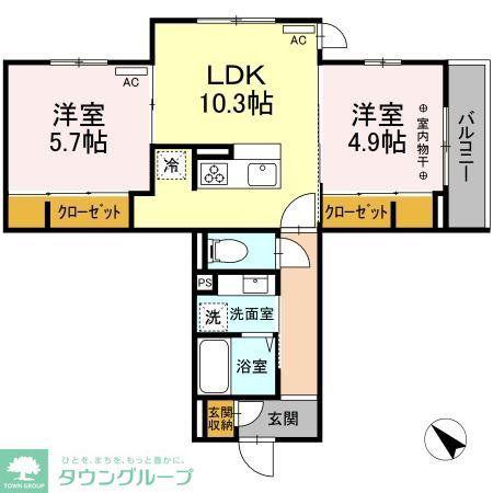 GRAND湘南 A棟(2LDK/3階)の間取り写真