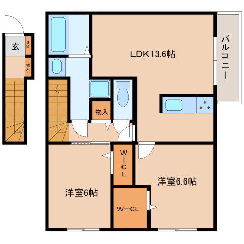 当麻寺MKコートV(2LDK/2階)の間取り写真