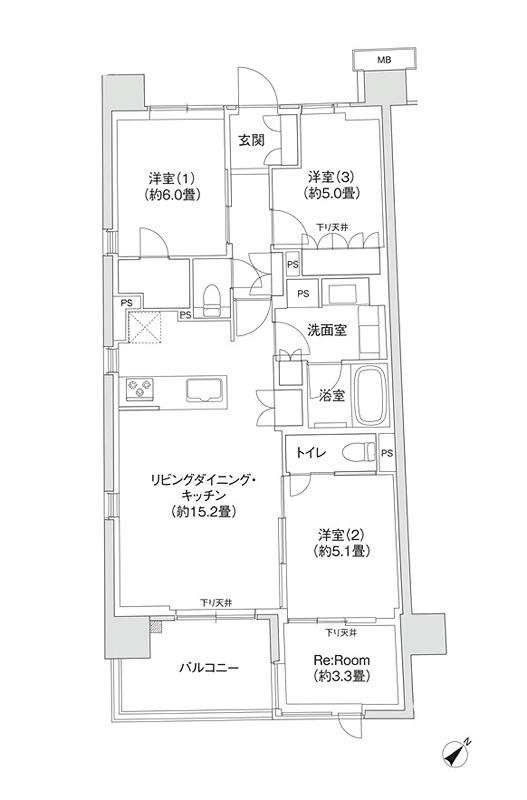 デュオヒルズ蘇我 ザ・スカイ(3SLDK/9階)の間取り写真