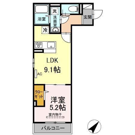 エクセリア南馬込(1LDK/3階)の間取り写真