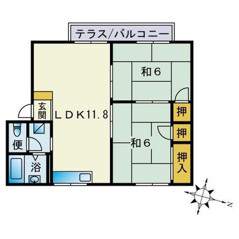 ヴィラボヌールA棟(2LDK/2階)の間取り写真
