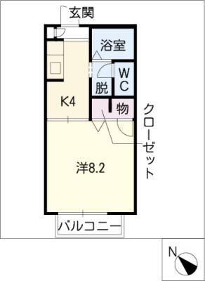 ハピネス光(1K/1階)の間取り写真
