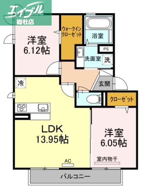 ヴァン ベール(2LDK/2階)の間取り写真